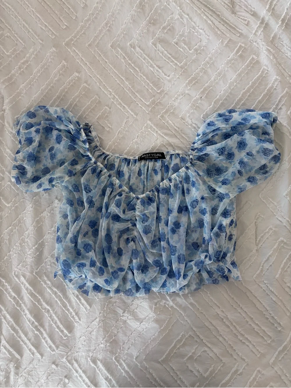 Blue Floral Off-Shoulder Crop Top